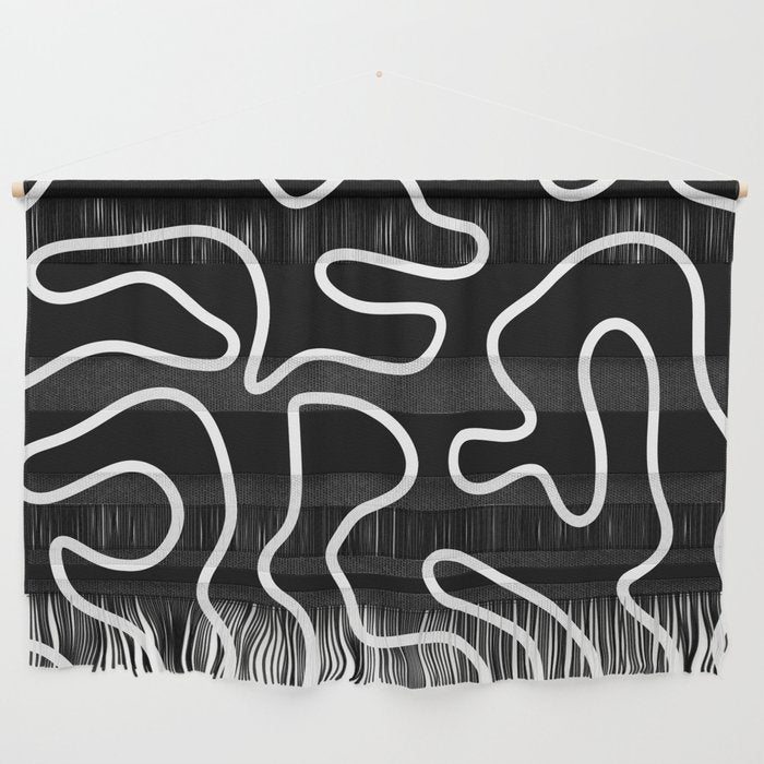 Squiggle Maze Minimalist Abstract Pattern in White and Black Wall Hanging Gallery Image 1