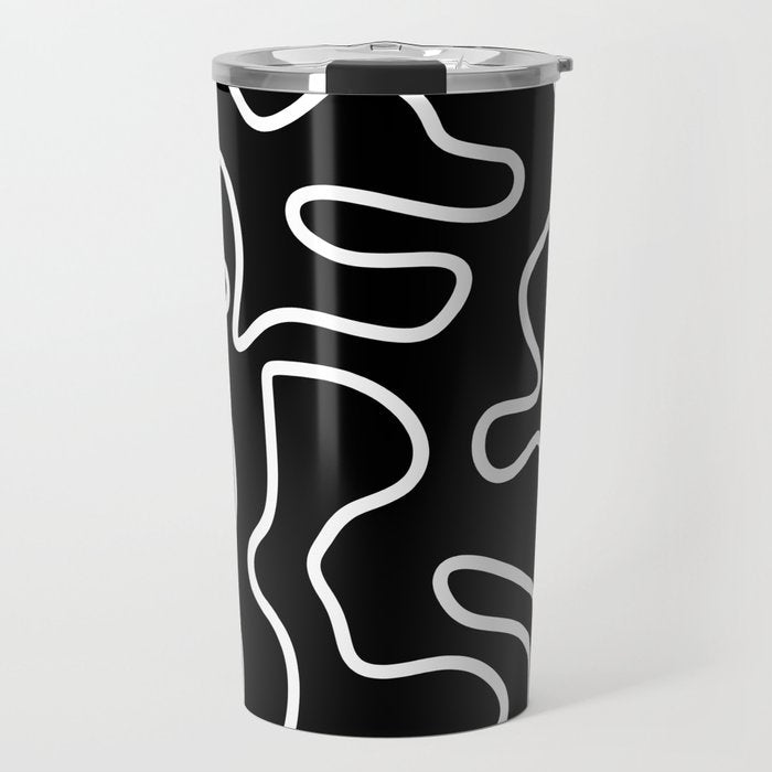 Squiggle Maze Minimalist Abstract Pattern in White and Black Travel Mug Gallery Image 1