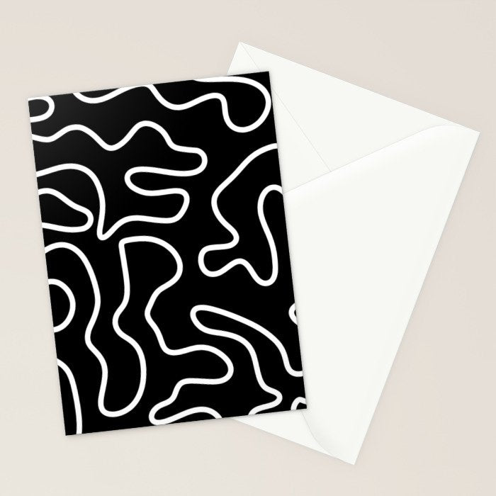 Squiggle Maze Minimalist Abstract Pattern in White and Black Stationery Card Gallery Image 2