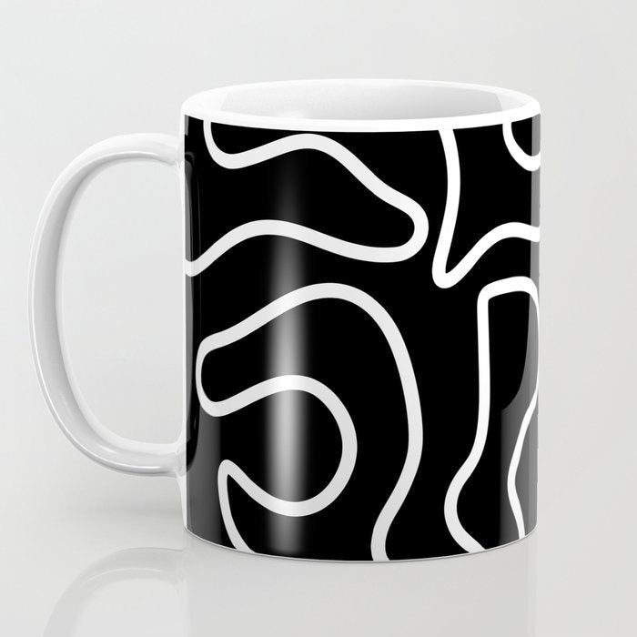 Squiggle Maze Minimalist Abstract Pattern in White and Black Coffee Mug Gallery Image 3