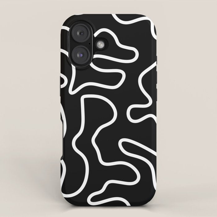 Squiggle Maze Minimalist Abstract Pattern in White and Black iPhone Case Gallery Image 1