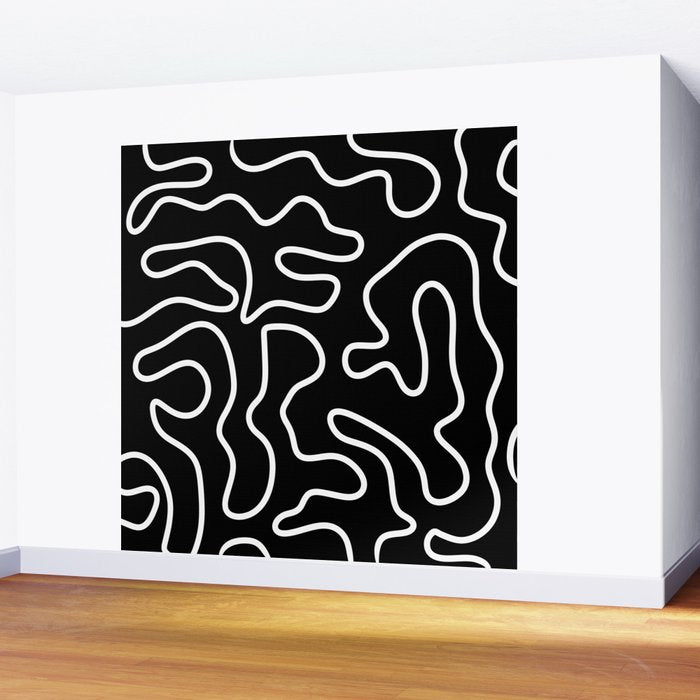 Squiggle Maze Minimalist Abstract Pattern in White and Black Wall Mural Gallery Image 2