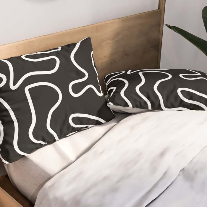 Squiggle Maze Minimalist Abstract Pattern in White and Black Pillow Sham Gallery Image 2