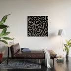 Squiggle Maze Minimalist Abstract Pattern in White and Black Wood Wall Art Gallery Image 2