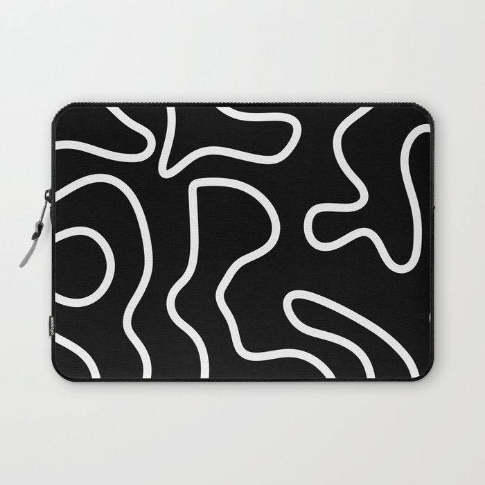 Squiggle Maze Minimalist Abstract Pattern in White and Black Laptop Sleeve Gallery Image 1
