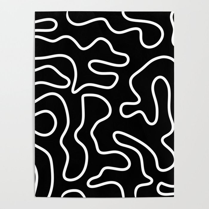 Squiggle Maze Minimalist Abstract Pattern in White and Black Poster Gallery Image 4