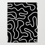 Squiggle Maze Minimalist Abstract Pattern in White and Black Poster Gallery Image 4