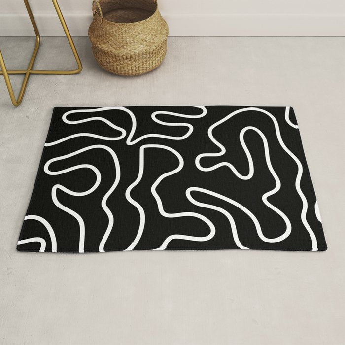 Squiggle Maze Minimalist Abstract Pattern in White and Black Rug Gallery Image 1