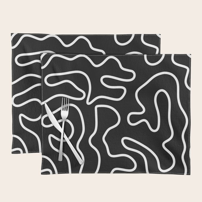 Squiggle Maze Minimalist Abstract Pattern in White and Black Placemat Gallery Image 1