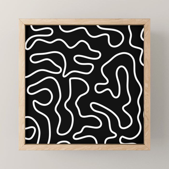 Squiggle Maze Minimalist Abstract Pattern in White and Black Mini Art Print Gallery Image 1