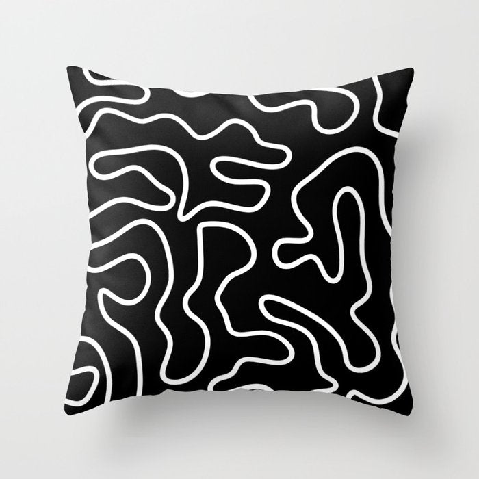 Squiggle Maze Minimalist Abstract Pattern in White and Black Throw Pillow Gallery Image 6