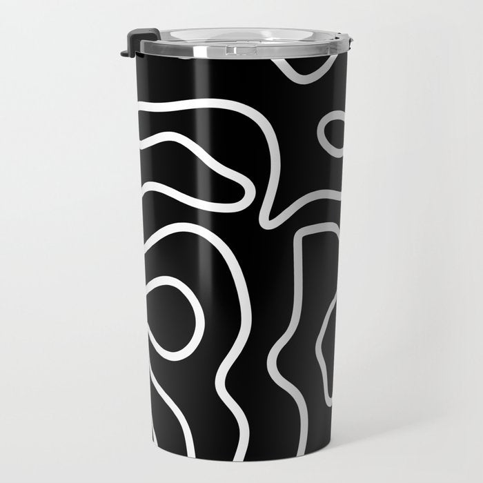 Squiggle Maze Minimalist Abstract Pattern in White and Black Travel Mug Gallery Image 3