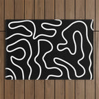 Squiggle Maze Minimalist Abstract Pattern in White and Black Outdoor Rug Gallery Image 1