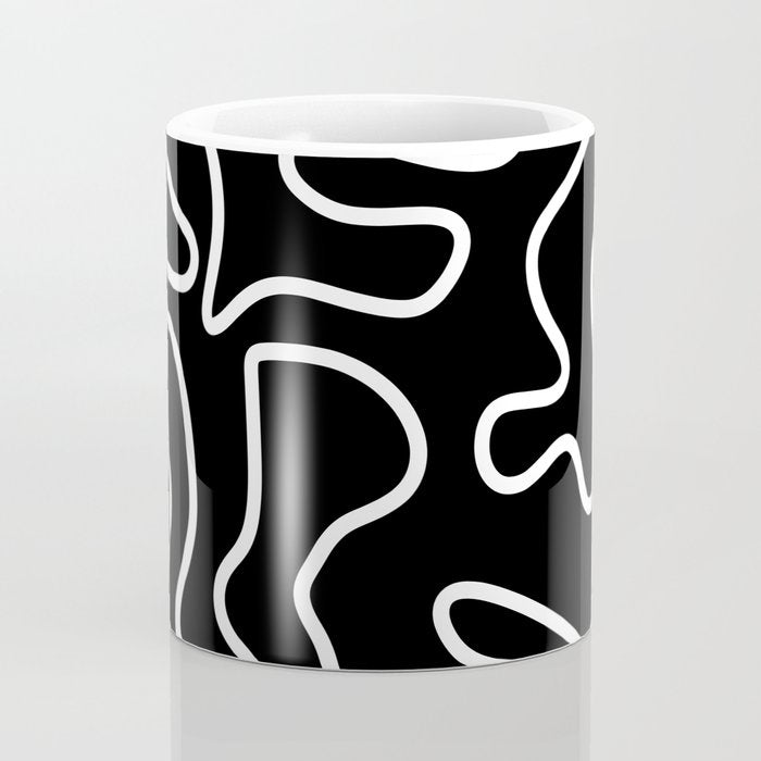 Squiggle Maze Minimalist Abstract Pattern in White and Black Coffee Mug Gallery Image 4