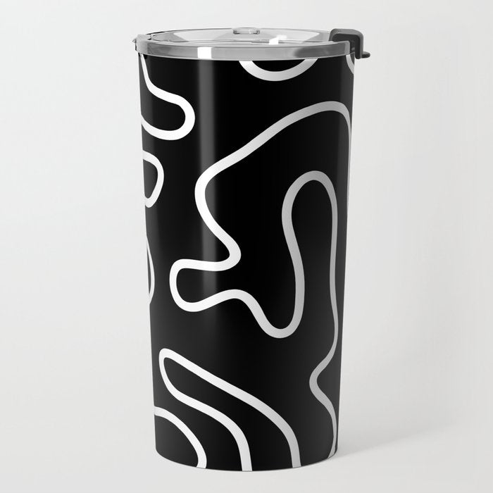 Squiggle Maze Minimalist Abstract Pattern in White and Black Travel Mug Gallery Image 2