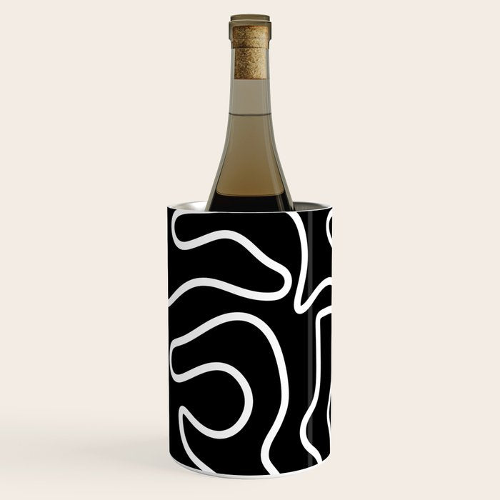 Squiggle Maze Minimalist Abstract Pattern in White and Black Wine Chiller Gallery Image 2