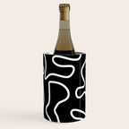 Squiggle Maze Minimalist Abstract Pattern in White and Black Wine Chiller Gallery Image 1