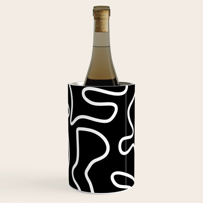 Squiggle Maze Minimalist Abstract Pattern in White and Black Wine Chiller Gallery Image 1