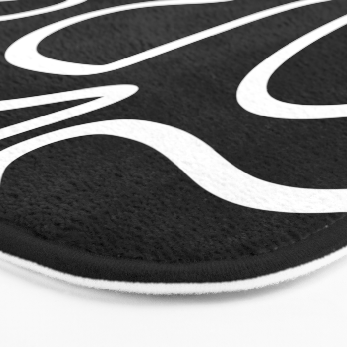 Squiggle Maze Minimalist Abstract Pattern in White and Black Bath Mat Gallery Image 3
