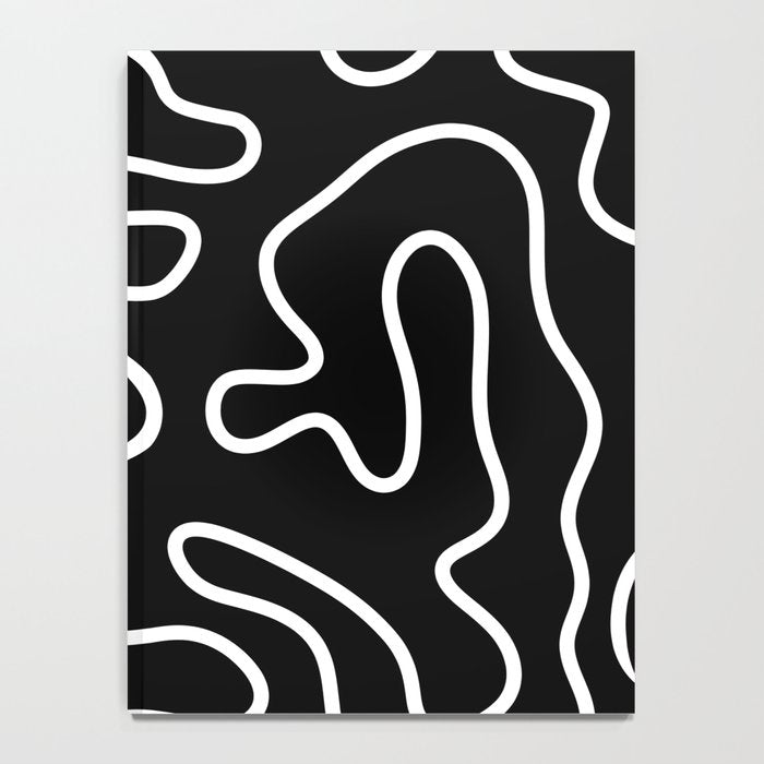 Squiggle Maze Minimalist Abstract Pattern in White and Black Notebook Gallery Image 4
