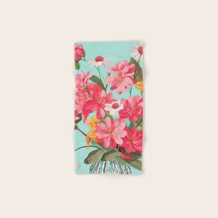 Azalea and Wildflower Bouquet on Teal Bath Towel Gallery Image 1