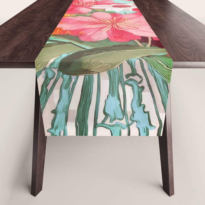 Azalea and Wildflower Bouquet on Teal Table Runner Gallery Image 1