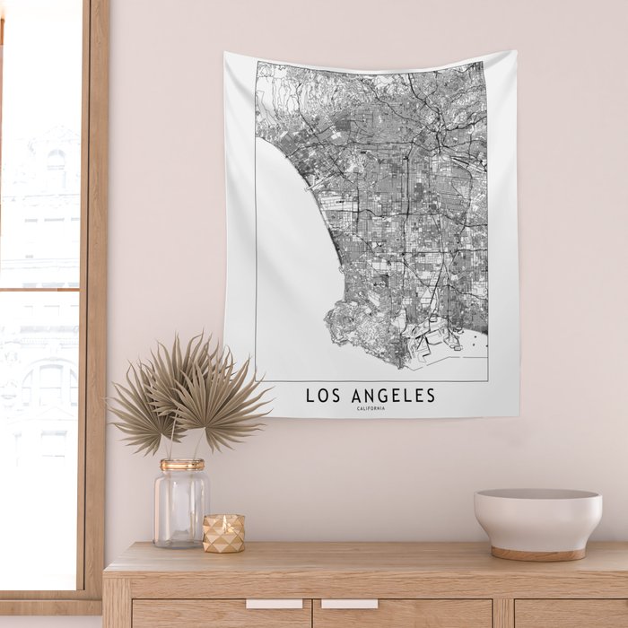 Los Angeles White Map Wall Tapestry Gallery Image 2