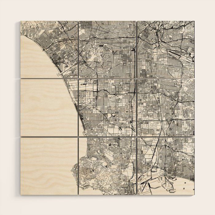 Los Angeles White Map Wood Wall Art Gallery Image 1