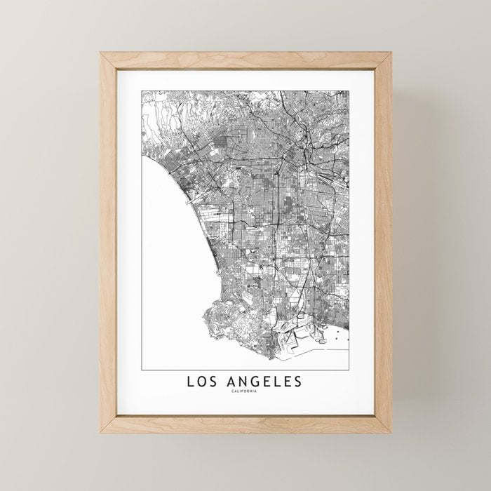Los Angeles White Map Mini Art Print Gallery Image 1
