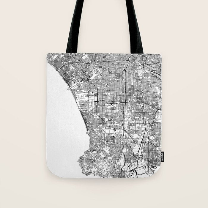 Los Angeles White Map Tote Bag Gallery Image 1