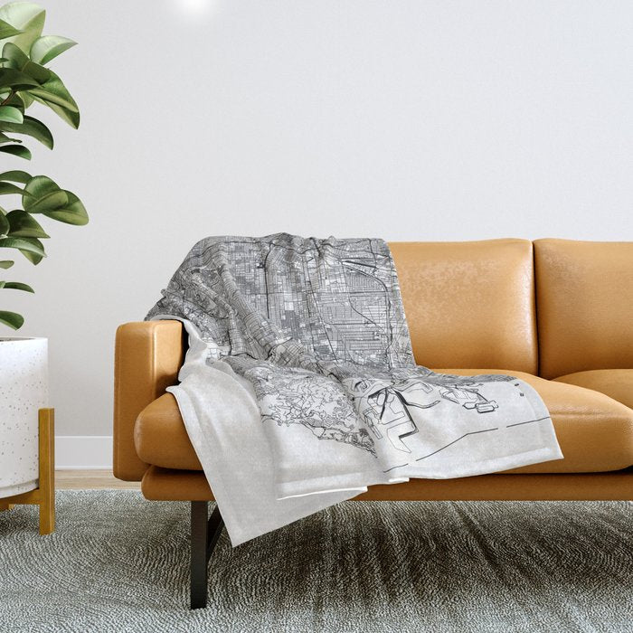 Los Angeles White Map Throw Blanket Gallery Image 1