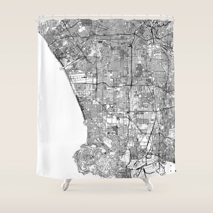 Los Angeles White Map Shower Curtain Gallery Image 1