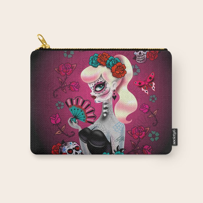 Rockabilly Blonde Sugar Skull Girl Carry All Pouch Gallery Image 1