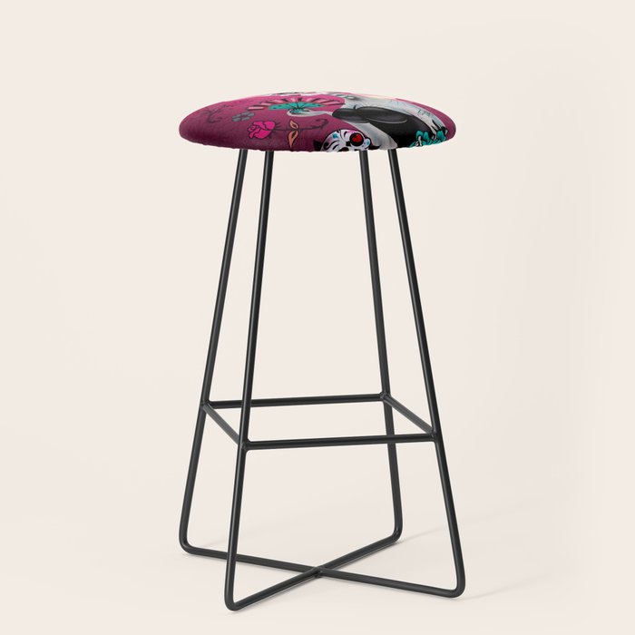 Rockabilly Blonde Sugar Skull Girl Stool Gallery Image 1