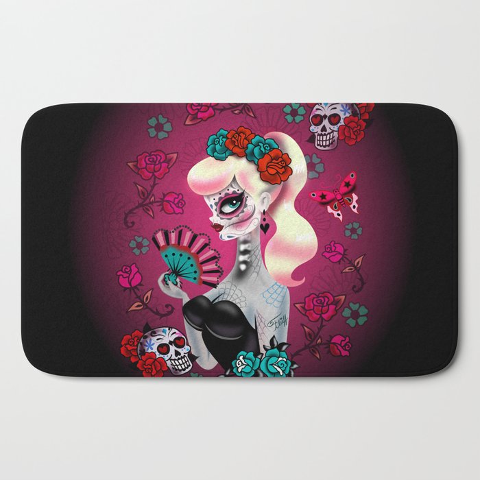 Rockabilly Blonde Sugar Skull Girl Bath Mat Gallery Image 2