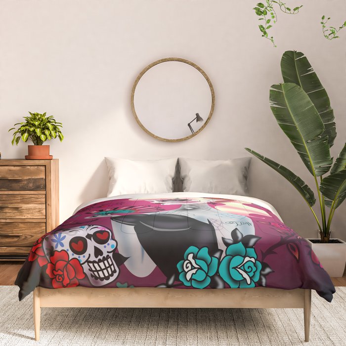 Rockabilly Blonde Sugar Skull Girl Comforter Gallery Image 3