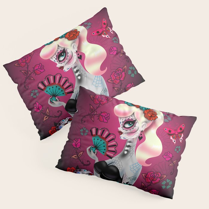 Rockabilly Blonde Sugar Skull Girl Pillow Sham Gallery Image 3
