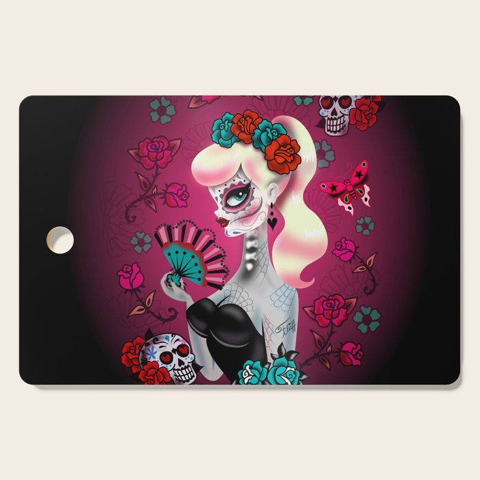 Rockabilly Blonde Sugar Skull Girl Cutting Board Gallery Image 1