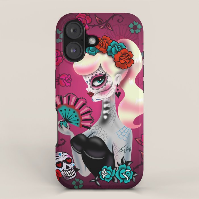 Rockabilly Blonde Sugar Skull Girl iPhone Case Gallery Image 1