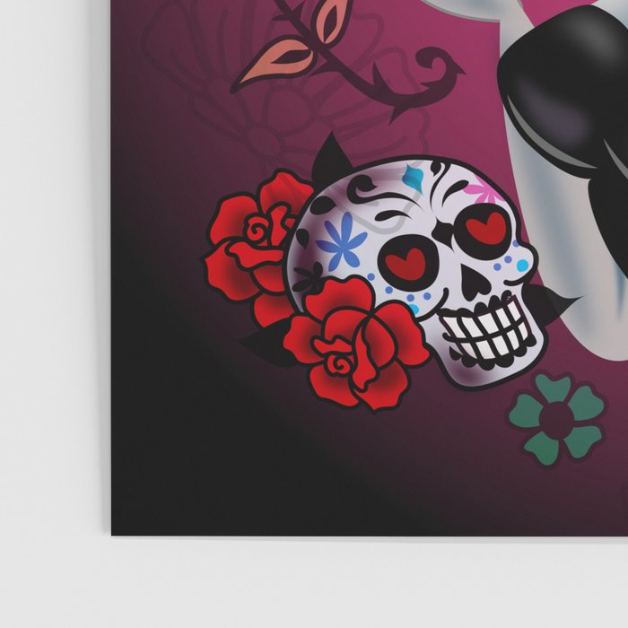 Rockabilly Blonde Sugar Skull Girl Poster Gallery Image 3