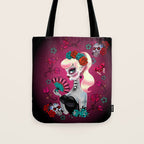 Rockabilly Blonde Sugar Skull Girl Tote Bag Gallery Image 1