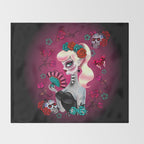 Rockabilly Blonde Sugar Skull Girl Throw Blanket Gallery Image 2