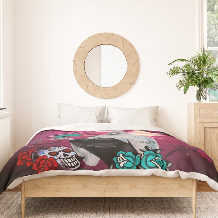 Rockabilly Blonde Sugar Skull Girl Duvet Cover Gallery Image 3