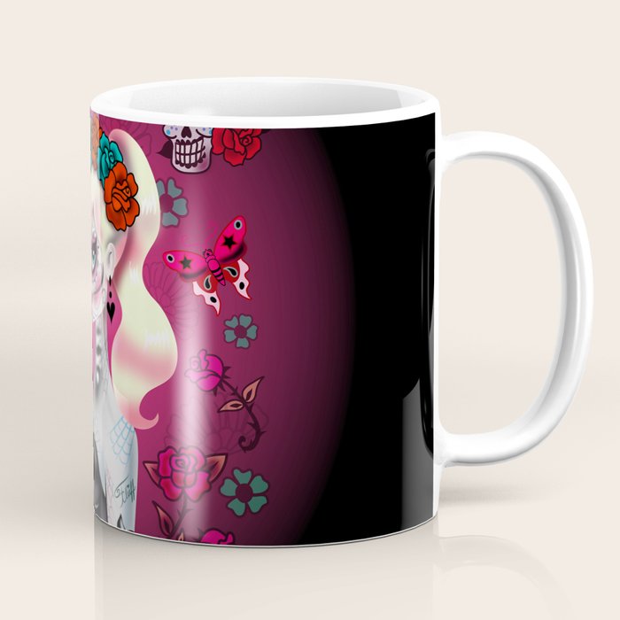 Rockabilly Blonde Sugar Skull Girl Coffee Mug Gallery Image 1