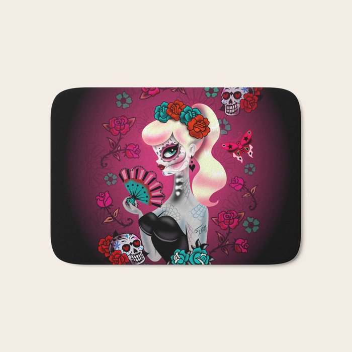 Rockabilly Blonde Sugar Skull Girl Bath Mat Gallery Image 1