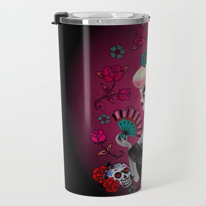Rockabilly Blonde Sugar Skull Girl Travel Mug Gallery Image 3