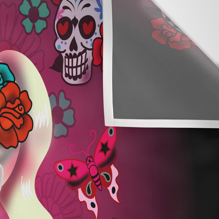 Rockabilly Blonde Sugar Skull Girl Wall Tapestry Gallery Image 3
