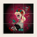 Rockabilly Blonde Sugar Skull Girl Wood Wall Art Gallery Image 1