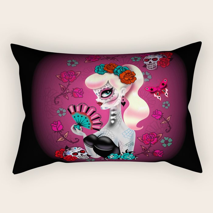 Rockabilly Blonde Sugar Skull Girl Rectangular Pillow Gallery Image 2