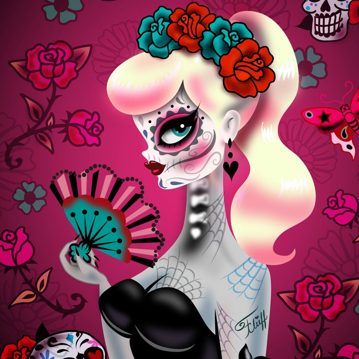 Rockabilly Blonde Sugar Skull Girl Coffee Mug Gallery Image 2
